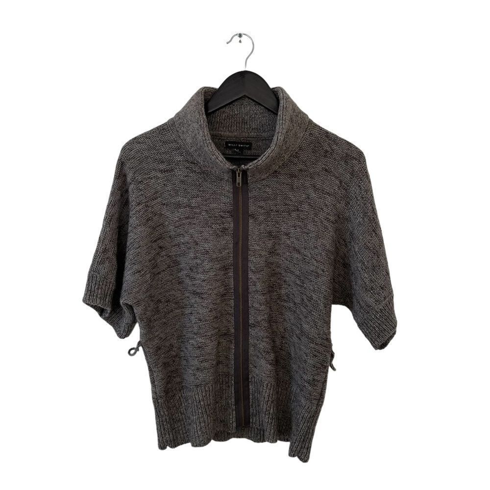 Willi Smith Gary/ Brown Cowl Neck Sweater. Zip front.unique details.